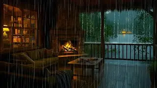 Cozy Cabin in Forest Rain at Night 🌧 Heavy Rain, Crackling Fireplace & Gentle Thunder to Sleep, Rest