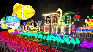 Main Kereta Api Lampu, Baby Shark dan Playground Binatang Lampu di Milenial Glow Garden