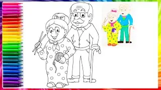 Drawing and Coloring Grandparents, How to draw Grandparents, Drawing for kids, Coloring Videos,