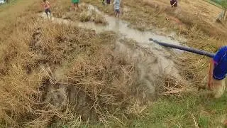 pumping out water to get fish at rice field isaan  thailand