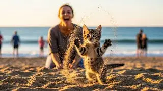 Cat&rsquo;s First Beach Trip with Mom 🐱🌊 CUTEST Reaction Ever!