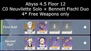 Genshin Impact Spiral Abyss 4.5 | F2P C0 Neuvilette Solo + Bennett Fischl Duo | 4* Free Weapons only