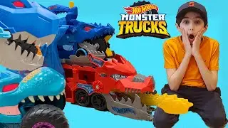HOT WHEELS ULTIMATE DUAL DRAGON TRANSPORTER VS T-REX AND MEGA-WREX PLUS MORE!