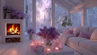 🎹 Soothing Piano with Purple Flowers | Fireplace Lounge for 3 Hours | Mind Relaxation Study Focus