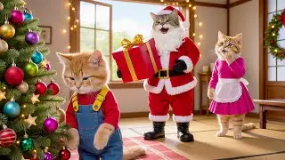 🎅🐱 Mama & Papa Cat Dress as Santa to Surprise Their Kitten &mdash; The Sweetest Christmas Gift Ever! ❤️✨
