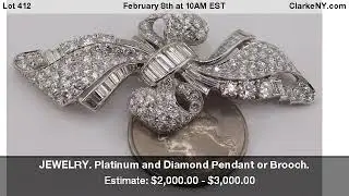 JEWELRY. Platinum and Diamond Pendant or Brooch.