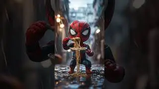 Chibi Spider-Man eating spaghetti in the rain, you've never seen anything like it #spiderman #marvel