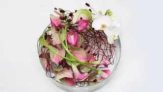 Low Glass Table Flower Arrangement - Anthurium, Calla Lilies , Phalanopsis Orchids