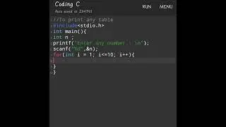 c program to print multiplication table using for loop #youtubeshorts