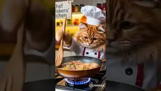 cat making fried rice in a professional kitchen #cat #cats #animals #youtubeshorts #food #funnyvideo