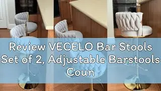Review VECELO Bar Stools Set of 2, Adjustable Barstools Counter Height Stools with Back and Arm, Vel