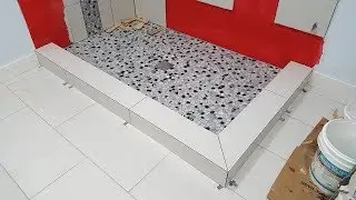How to tile Shower Curb with 45 degree outer corners. Порог душа