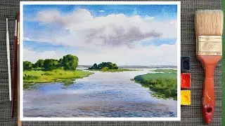 Уроки рисования. Как рисовать пейзаж акварелью. Акварель. Поэтапное рисование.