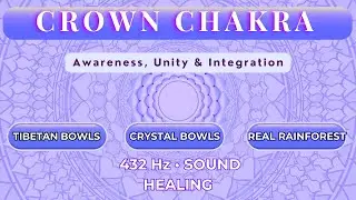Crown Chakra Sound Healing | Real Rainforest & Woods Ambience, Crystal & Tibetan Bowls + Kalimba