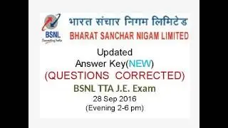 BSNL TTA JE Final Answer Key | Corrected 17 Questions | 28 Sep 2016 Evening