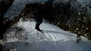 Skiing down Mahogany Mountain with no skis (we fall a lot)