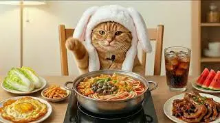 Cat in Bunny Hat Mukbang ASMR | Pure Eating Sounds #asmr #cat #cute #satisfying