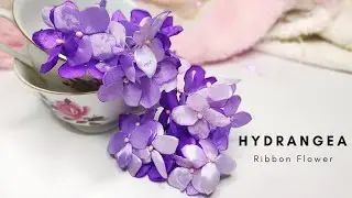 как легко сделать цветы гортензии из атласных лент с ASMR Craft