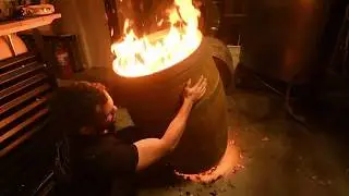 Charring whisky barrels at Headlands Distilling Co. Wollongong Australia