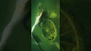 Mermaid Phantom swims by an old Wagon Wheel (flipped)