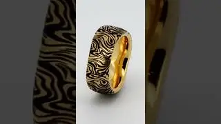 Mokume Majesty &ndash; Black Laser Engraving on Gold Tungsten Ring | Precision Jewelry Crafting
