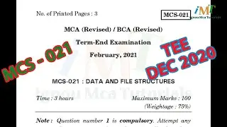 mcs 21 previous year question dec 2020 | IGNOU MCA/BCA | MCS 021 - DATA AND FILE STRUCTURE