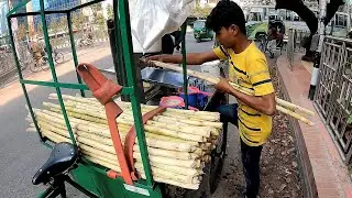 SUGARCANE JUICE: Summer Special Street Food Akher Rosh, Making By Itinerant Traditional Machine