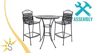 Sunnydaze Outdoor Black Scrolling Wrought Iron Bar Chair and Table Set - IEO-205-212