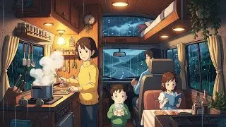 A Rainy Day in Our Mobile Home 🚐 Cozy Family Trip  Ghibli Style Animation