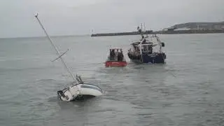 Yacht salvaged from the rocks at Penzance