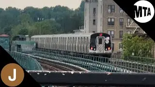 「BMT」Broad Street bound Alstom R160A (J) train at 85th Street-Forest Parkway