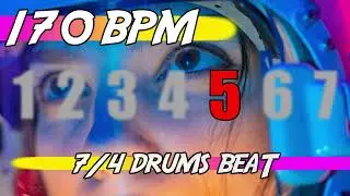 ✅ 170 BPM Backing Track in 7/4 🥁 Ten minutes of drums beat for practicing