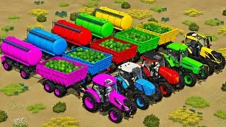 JOHN DEERE vs CASE vs VALTRA vs LANDINI TRACTORS WITH WATERMELONS & FUEL TANKS BATTLE - Farming