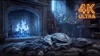 Cozy Fireplace with a Sleeping Baby Dragon - 1 Hour 4K ASMR Sleep & Study Ambience
