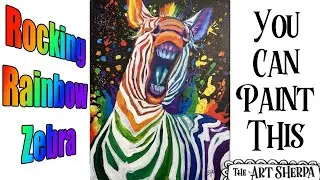 Easy Rainbow Zebra Acrylic painting tutorial step by step Live Streaming | TheArtSherpa