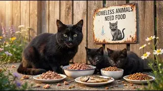 Black Cat Mom Brings Feast | AI Cat Video with Cat Meowing Kittens