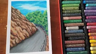 Oil pastel scenery landscape | Relaxing art | A Quiet Road 