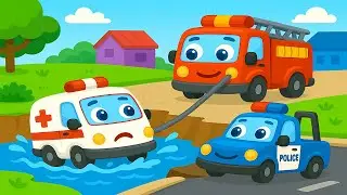 Ambulance Fell Into A Water Hole! Fire Truck Please Help Pull Him Up! 🚑🚒 | Kids Construction Cartoon