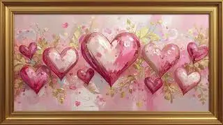 Modern Valentine Hearts 💗 Elegant Pink & Gold Oil Painting | 4K Framed TV Art Screensaver