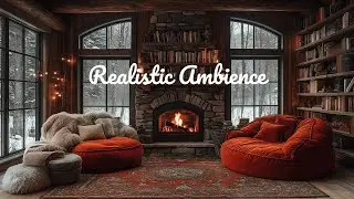 Romantic Cabin Escape: Fireplace & Snowfall Ambience for Tranquil Winter Nights
