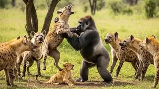 Gorilla Risks His Life to Save Lion Cub from Hyenas, What Happened Next Was Unthinkable!