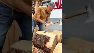 The work of chopping wood with a large axe to make wooden products.