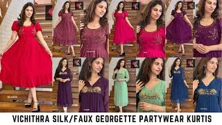 Vichitra silk/Faux Georgette Partywear Kurtis #kurti #embroidery #premiumwear