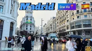 Why Every Tourist Loves Gran Vía Madrid 🌆 Rainy Weekend Walk | Madrid Walking Tour (4K/60fps) 🇪🇸