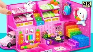 Build Two Floor Cute Pink Rabbit House Have 2 Bedroom with 2 Bunk Bed for Two ❤️ DIY Miniature House