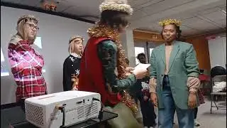 Sian leading a Nativity Play at Eglise Biblique Baptiste, Lieusaint