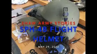 SHAW ARMY STORIES - G.I. SPH 4A ARMY HELICOPTER FLIGHT HELMET, OD GREEN WITH USN SPECOPS CAMO COVER