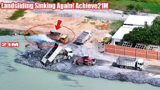 Part 409| Landsliding Sink Again! While Dump Truck Delivery Rock With Bulldozer Push rock Into Water