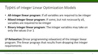 Types of decision variables (Continuous/Integer/Binary)