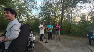 The Petersen Reunion jam session at Table Rock State Park by the fire on OCT 10, 2025.